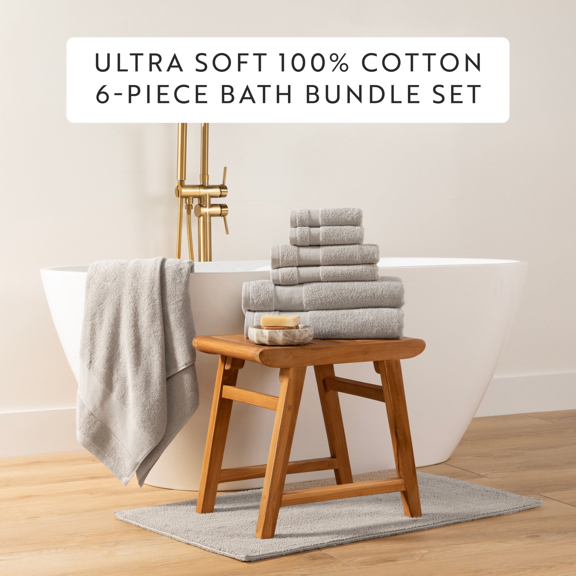 6-Pack Bathroom Essentials Bath Towel Set in Light Gray - Soft and Absorbent for Quick Drying by Comfort Canopy