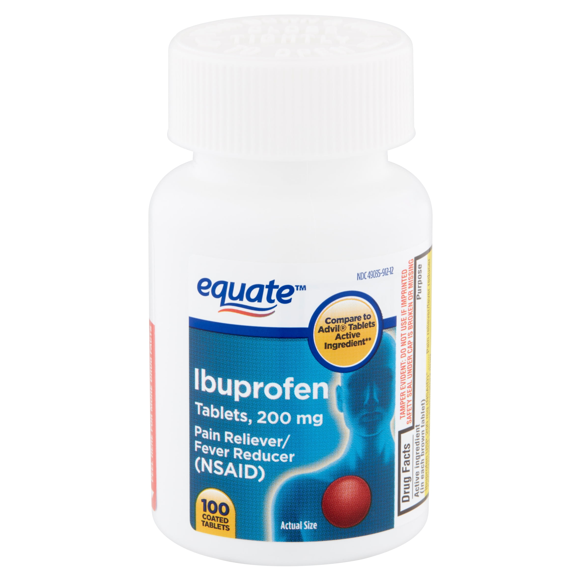 Equate Pain Relief Ibuprofen Coated Tablets, 200 mg, 100 Ct