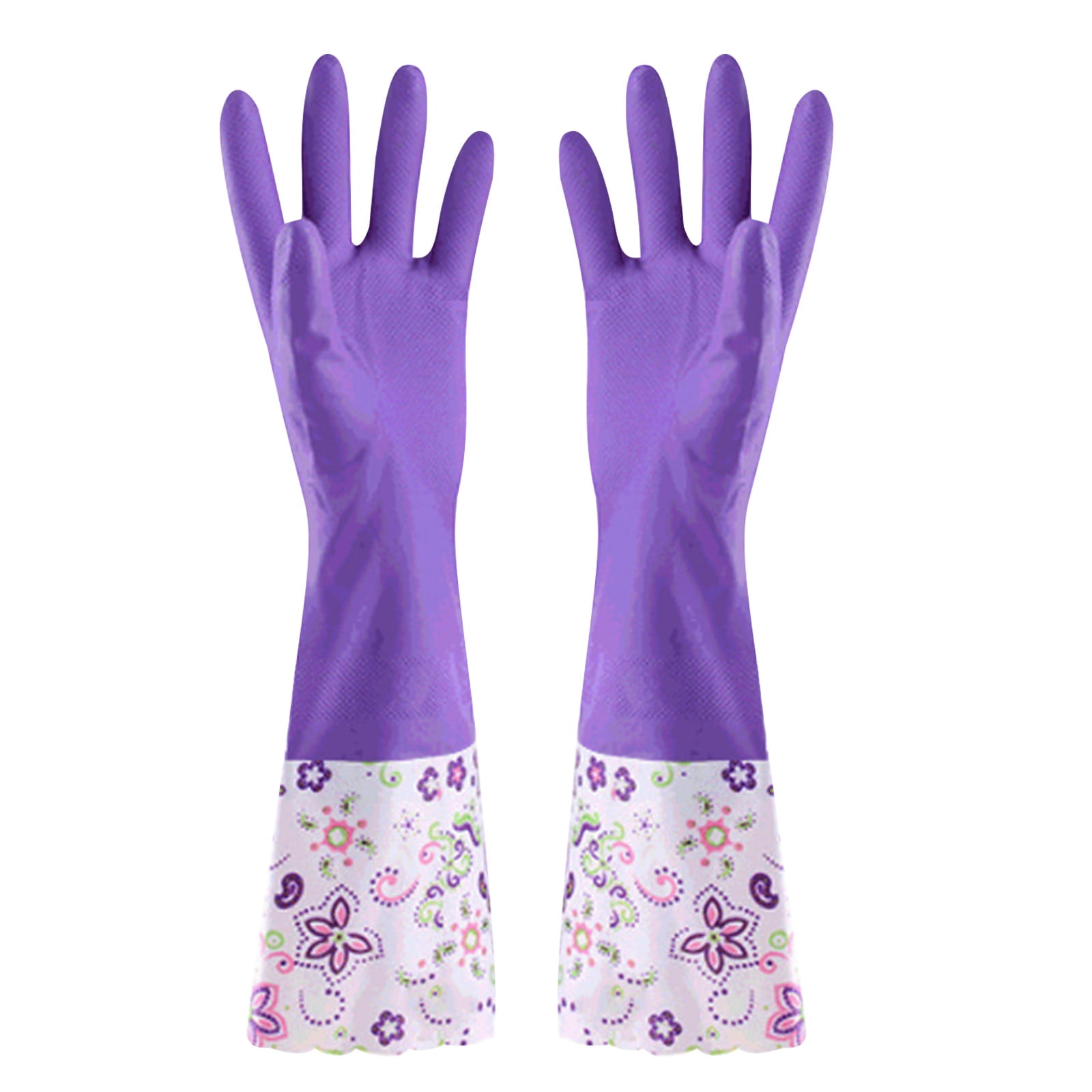 Birdeem Cleaning Gloves Flower Rubber Velvet Long Gloves Household Gloves Antiskid Household Dish Washing Cleaning Gloves Purple