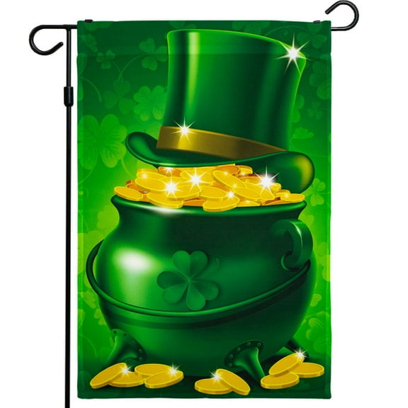 G128 - 12"x18" St. Patrick's Day Garden Flag Decoration Outdoor - Pot of Gold and Hat