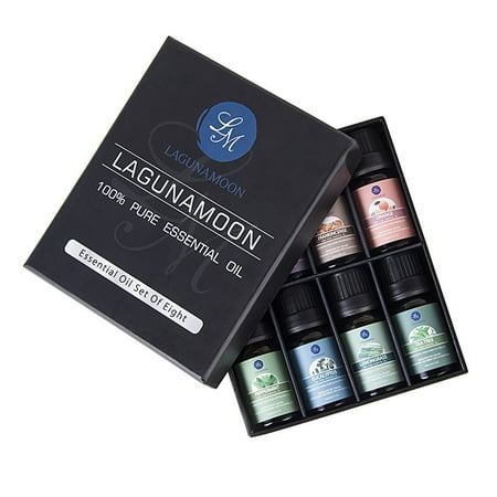 Lagunamoon Essential Oils Set Top 8 - Lavender,Tea Tree,Eucalyptus,Lemongrass,Frankincense,Orange,Rosemary,Peppermint Essential Oil for