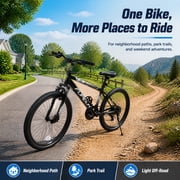FUPOJH 24 Mountain Bikes for Boy,Girl,7 Speed, V Brakes, off Road Tires,Black