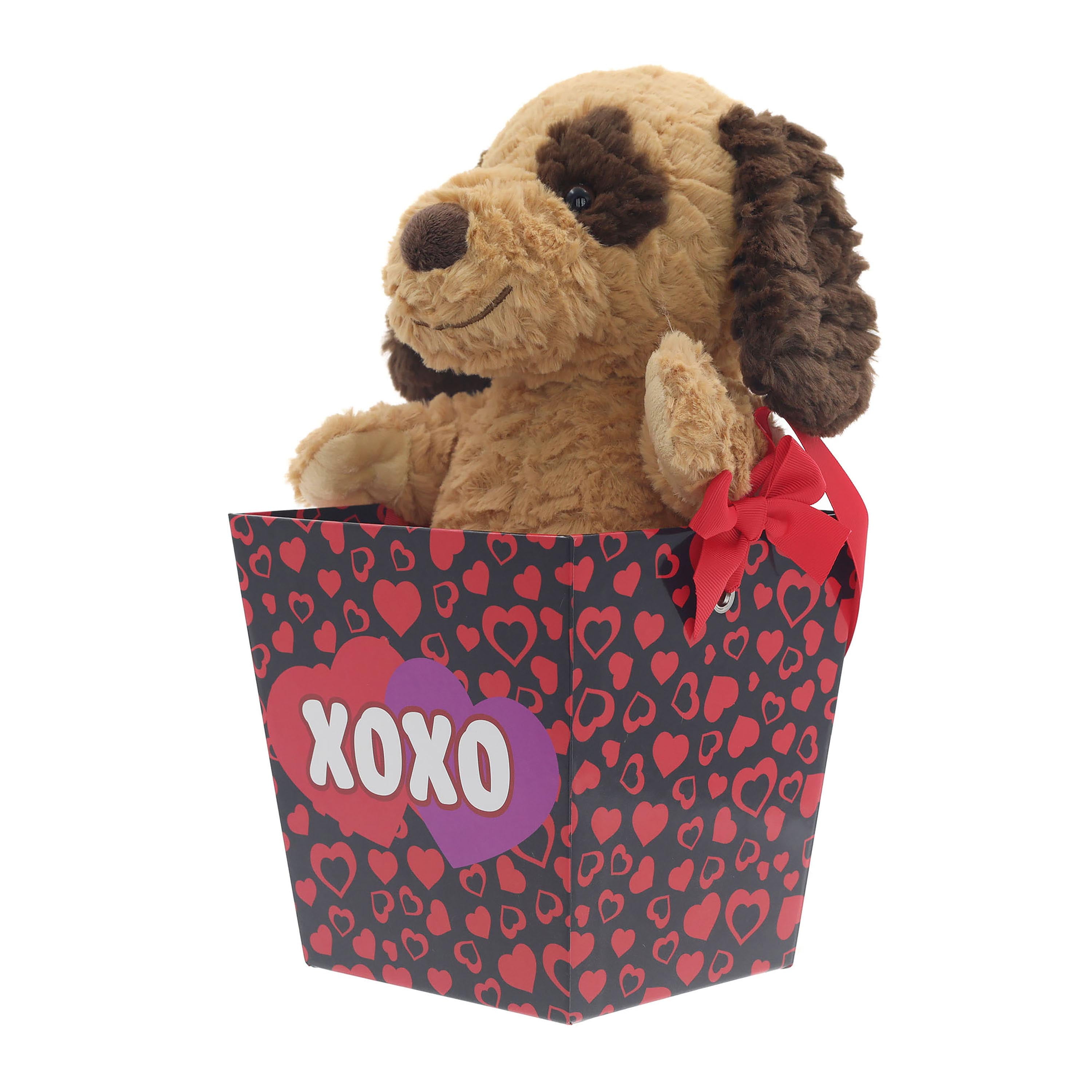 Brown Puppy Plush in a Gift Bucket for Valentine's Day by Way to Celebrate