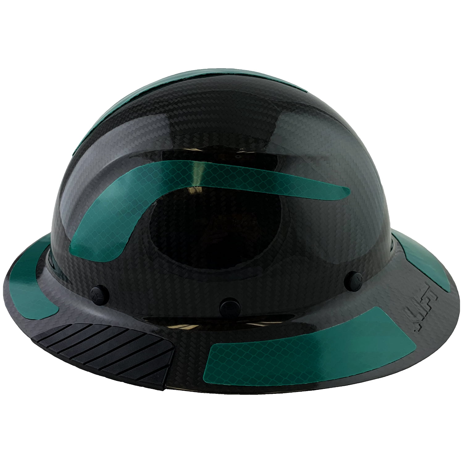 Lift Safety Helmet -  Actual Carbon Fiber Full Brim Hard Hat - Glossy Black with Green Reflective Decals with Hard Hat Tote Bag
