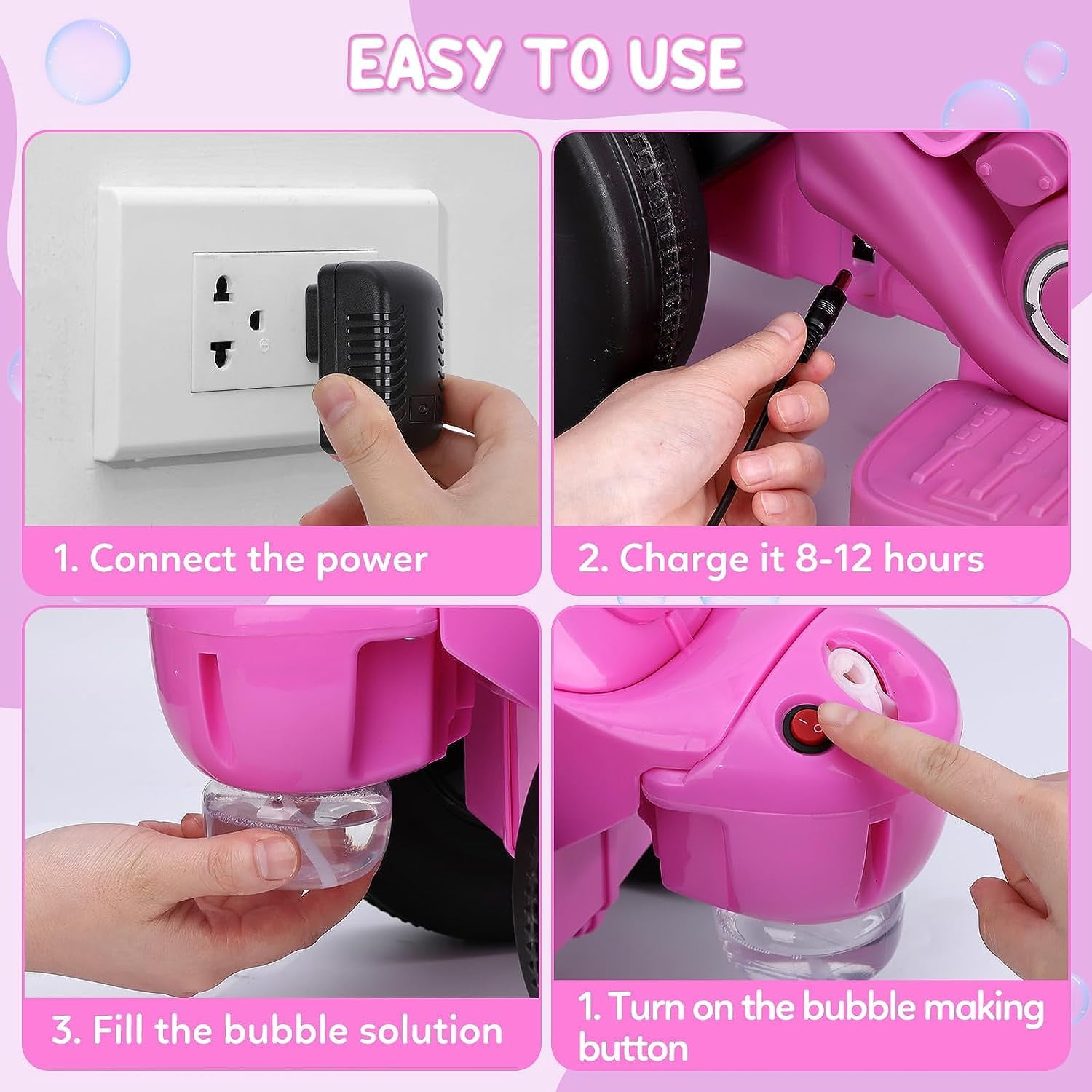 NEILA 6V 15W Kids Motorcycle with Bubble Function Battery Powered Ride on Motorbike Toy With LED Headlights, Music, 3 Wheels Kids Ride On Bubble Motorbike,for Kids Ages 3+ Boys Girls Pink