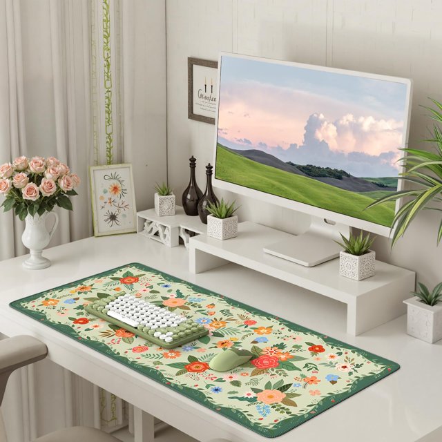 Alfombrilla de escritorio iCasso Floral, tamaño XXL, 90 x 40 cm, antideslizante