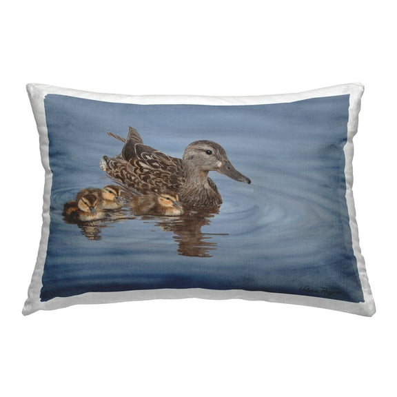 Stupell Industries Duck Family Ripples 14" x 20" Animals Print Polyester Throw Pillow, Zip Closure 1 Count