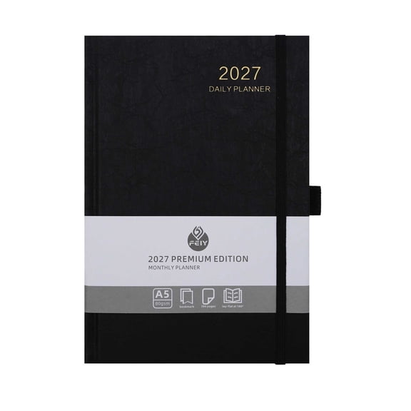 2027 Daily & Monthly Planner,A5 Hardcover Agenda, Leatherette Cover with Elastic Band,Productivity Organizer & Schedule Notebook