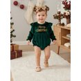thumbnail image 3 of Cjfdfy Newborn Baby Girl Christmas Outfit Letter Print Crew Neck Long Sleeve Romper and Sequined Bow Headband 2 Pcs Set Infant Girl Merry Christmas Velvet Romper 0-18M, 3 of 9
