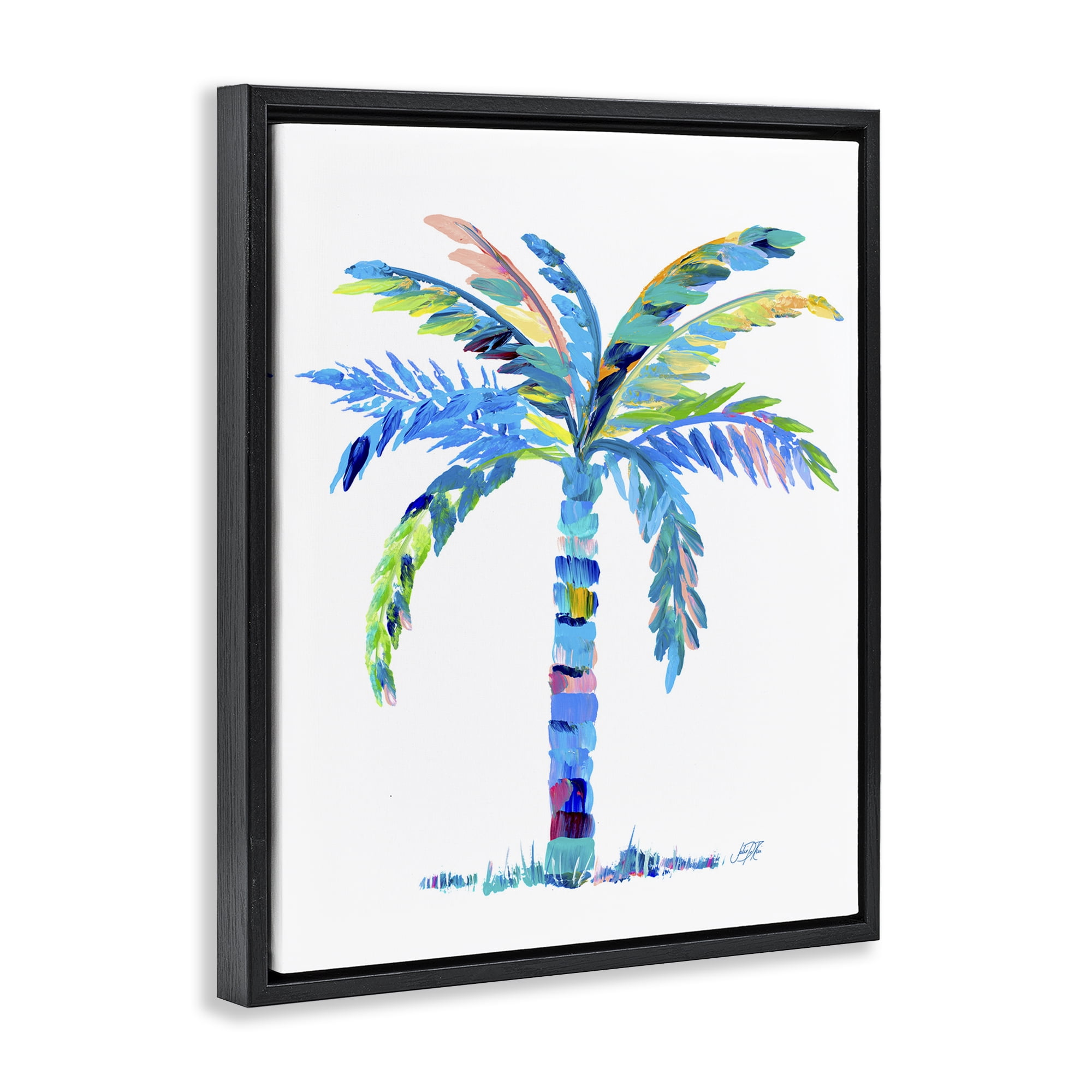 Stupell Industries Bold Blue Palm Tree Botanical & Floral Painting Black Floater Framed Canvas Art Print Wall Art, 25 x 31