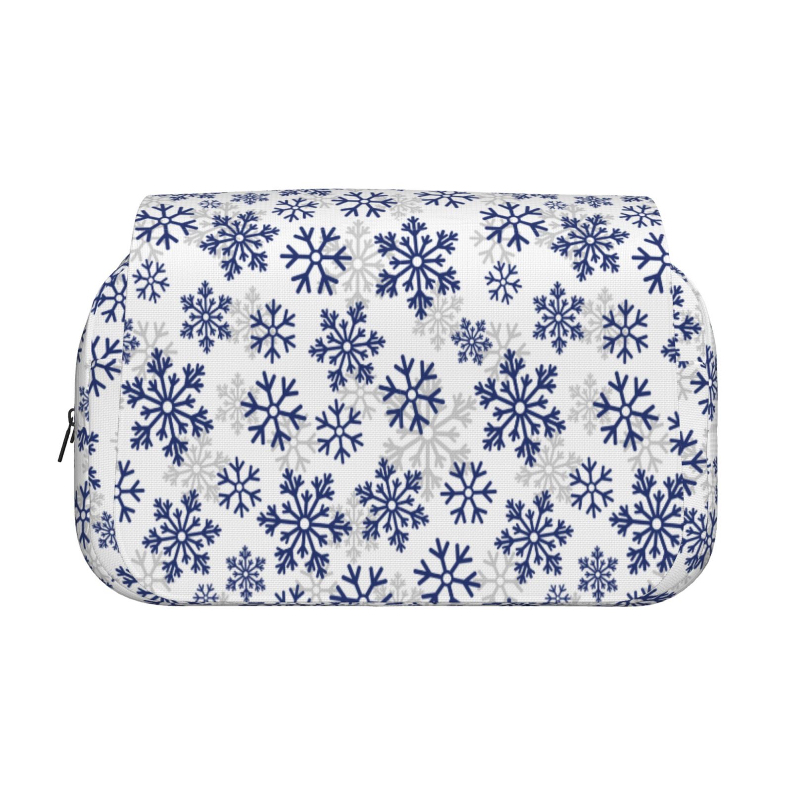 Rateoe Dark Blue Snowflakes Pattern Double Clamshell Pen Case, Storage Organizer with Two Zipper Compartments– Holds Up to 50 Pencils & Pens