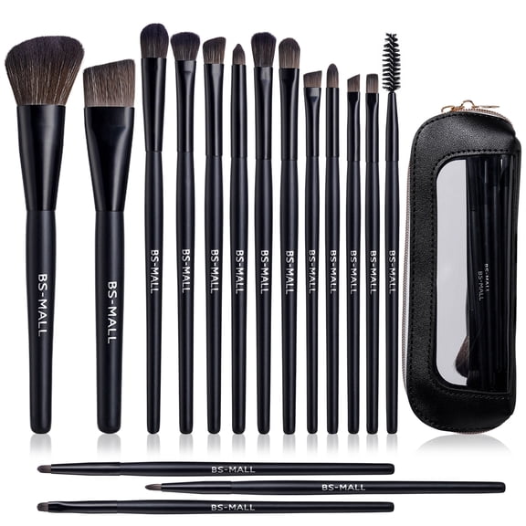 BS-MALL High-value 16-piece black makeup brush set – soft, no shedding, with high-quality foundation brush, blush brush, and eyeshadow brush.
