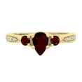 thumbnail image 2 of Dazzlingrock Collection 7X5MM Pear Garnet & Round White Diamond 3 Stone Teardrop Engagement Ring for Women (0.10 ctw, Color I-J, Clarity I2-I3) in 10K Yellow Gold, Size 5, 2 of 4