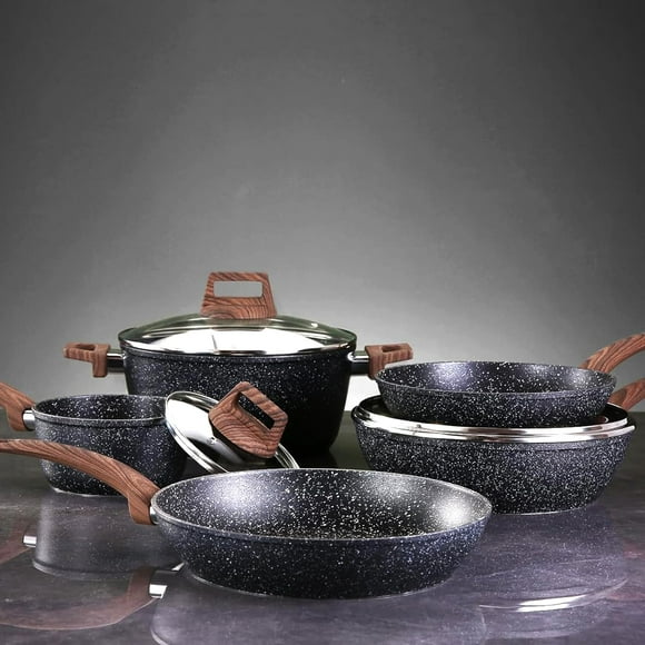 Hausfrau Pots and Pans Set Non stick, Ceramic Cookware Set Nonstick Kitchen Cooking Set w/Frying Pan Saucepan Saute Pan Casserole, Non Toxic NO PFAS & PTFE, Black