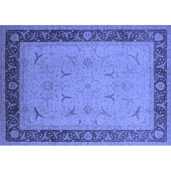 Ahgly Company Machine Washable Indoor Rectangle Oriental Blue Industrial Area Rugs, 5' x 7'