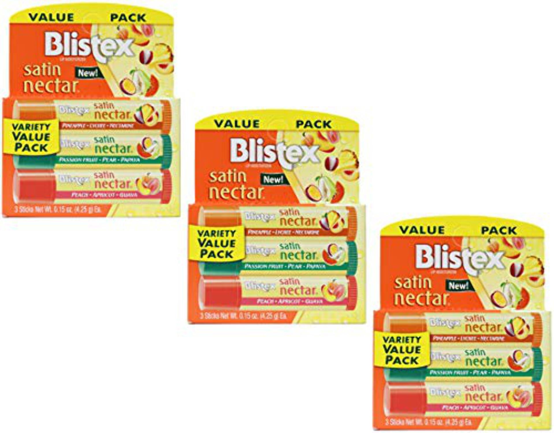 (6 pack) Blistex Satin Nectars Lip Balm with Fruit Extracts & Vitamin E, 3 Pk