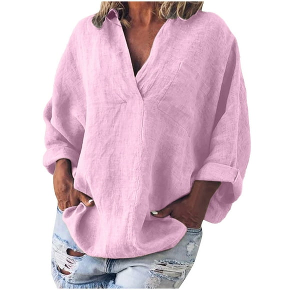 Mrat Women's Color Sweat Blanket Loose Cotton And Linen Sleeveless Tunic Tops for Womens Blouse Cousins Beach Sweat V-Neck Casual Saree Blouses for Womens Tops Pink L