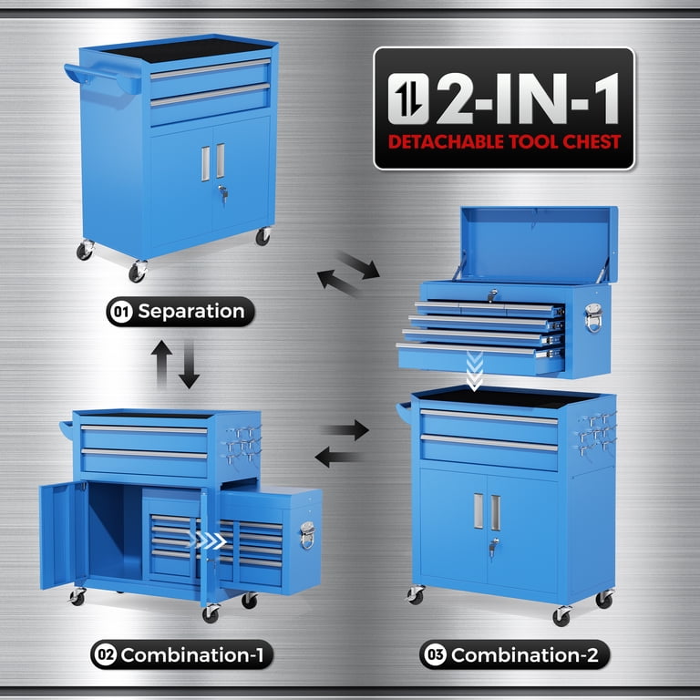 2点セット　eleventyイレブンティ　ブルーブルー Suncrown, 2-IN-1 Tool Chest & Cabinet, Large Capacity 8-Drawer