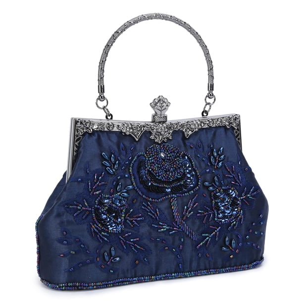 Monedero de noche UBORSE con bordado floral y strass