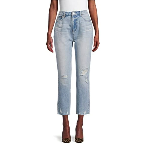 Junior's Light Wash High Rise Destructed Cropped Jeans - 9