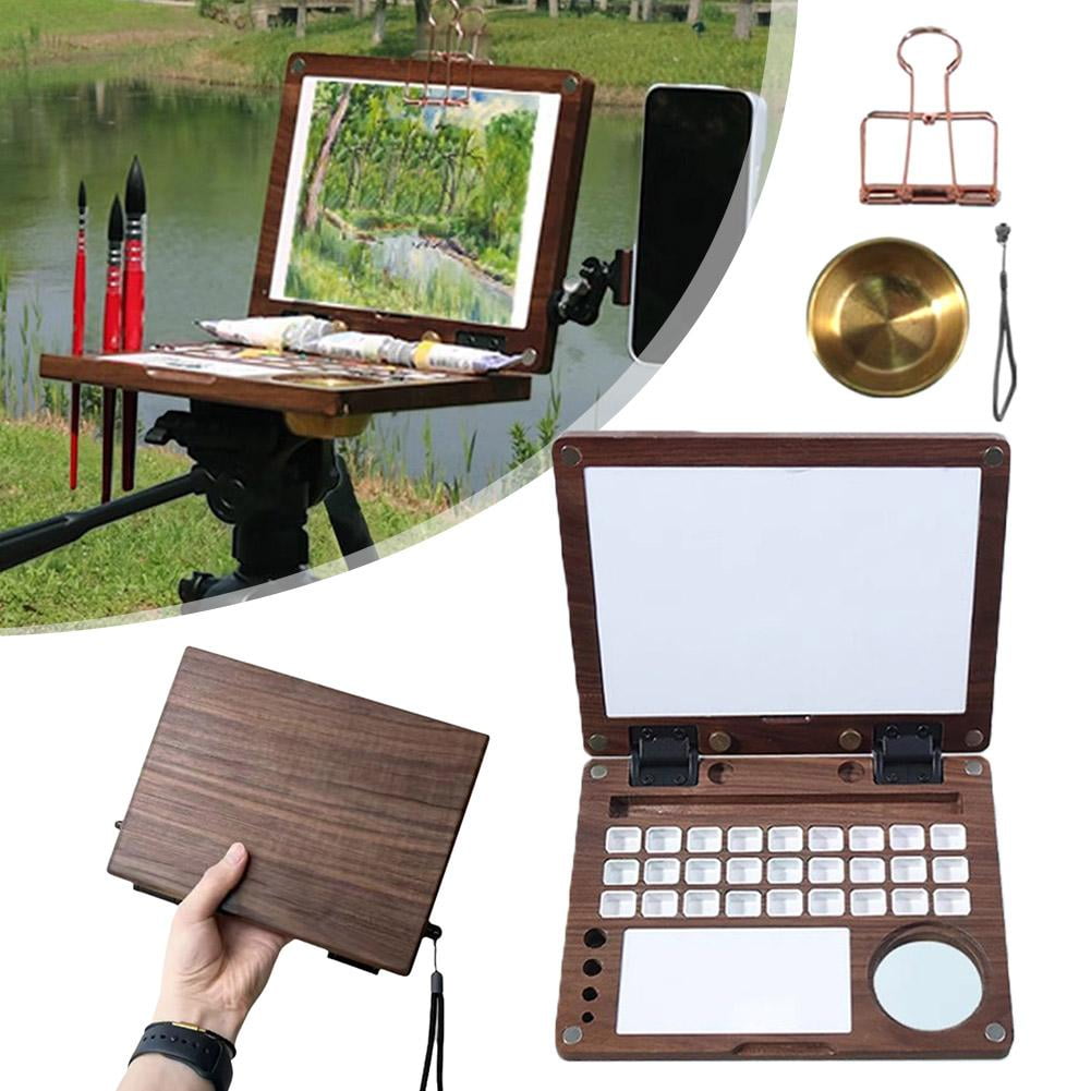 Black Walnut Wood Watercolor Paint Box 27 Slots Palette with Brush Holder