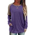 thumbnail image 1 of Womens Tops Color Block Pullover Long Sleeve T Shirts with Pockets Crew Neck Tunic Blouse, 1 of 5