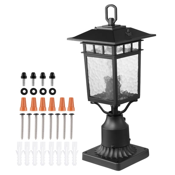 KFFKFF Outdoor Post Light Set of 2, 15.75 inches, Weather-Resistant Lamp Post Light with 3.5 inches Pier Mount Base and Glass Shade, Resilient to Lightning, Ideal for Patio, Garden, and Pathway