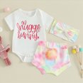 thumbnail image 2 of mgoYE Baby Girl Clothes 3-6 Months Infant Baby Girl Easter Outfits Short Sleeve Romper Bunny Onesie + Pompom Shorts Bloomers + Headband 3Pcs(Red,0-3 Months), 2 of 9