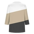 thumbnail image 3 of Fashion Olyvenn Women's 3/4 Sleeves V Neck Button Collared Shirts Basic Cute Tunic Tees Dressy Casual Color Block Tops Blouses Work Shirts Khaki 20-22, 3 of 5