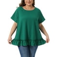 thumbnail image 1 of Blusas de verano casuales de talla grande para mujer Agnes Orinda, dobladillo en capas, cuello redondo, mangas cortas, 4X, verde, 1 of 6
