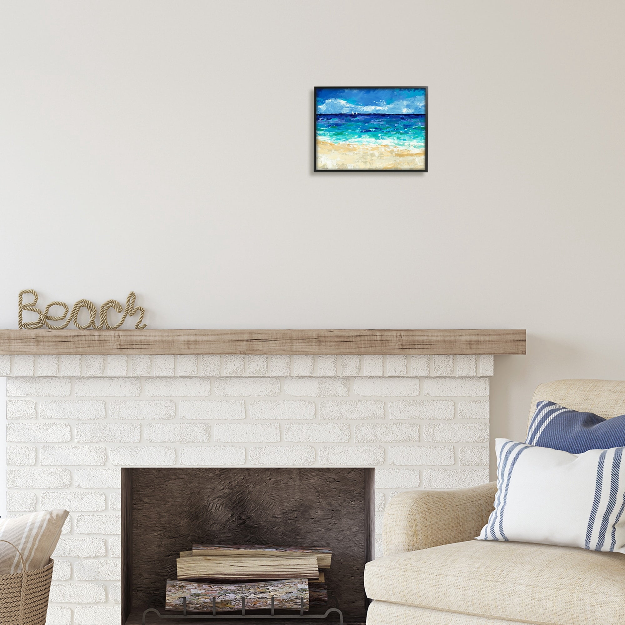 Stupell Industries Modern Beach Scene Abstract Shore Coastal Painting White Framed Art Print Wall Art