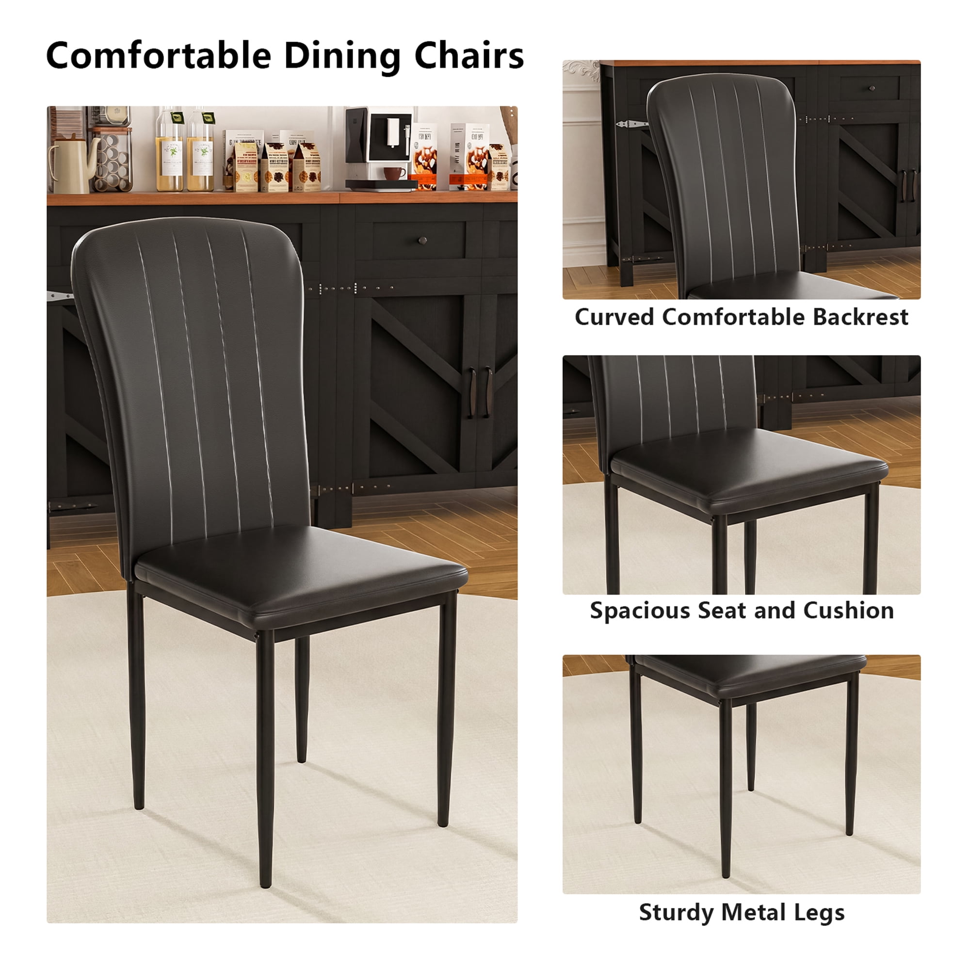 Round Dining Table Set for 4, 5-Piece Modern Tempered Glass Table with 4 Black Chairs - Compact Design for Kitchen/Living Room/Dining Room