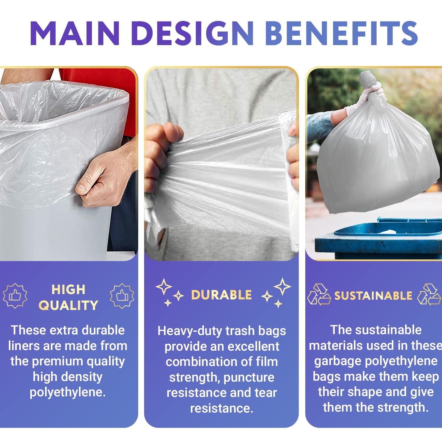 Clear Trash Bags, High Density Polyethylene Liners, 2000 Count, 17 x 18 in