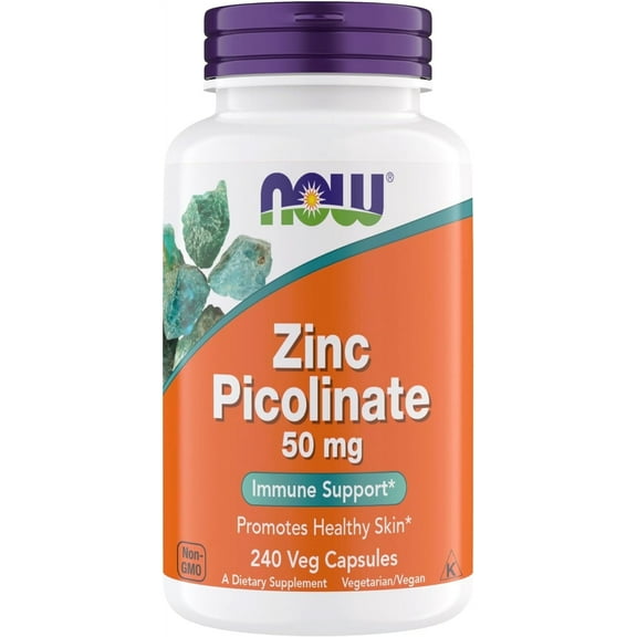 Now Supplements, Zinc Picolinate 50 mg, Supports Enzyme Functions, Immune Support, Non-GMO, Kosher, Suitable for Vegans - 240 Vegetarian Capsules