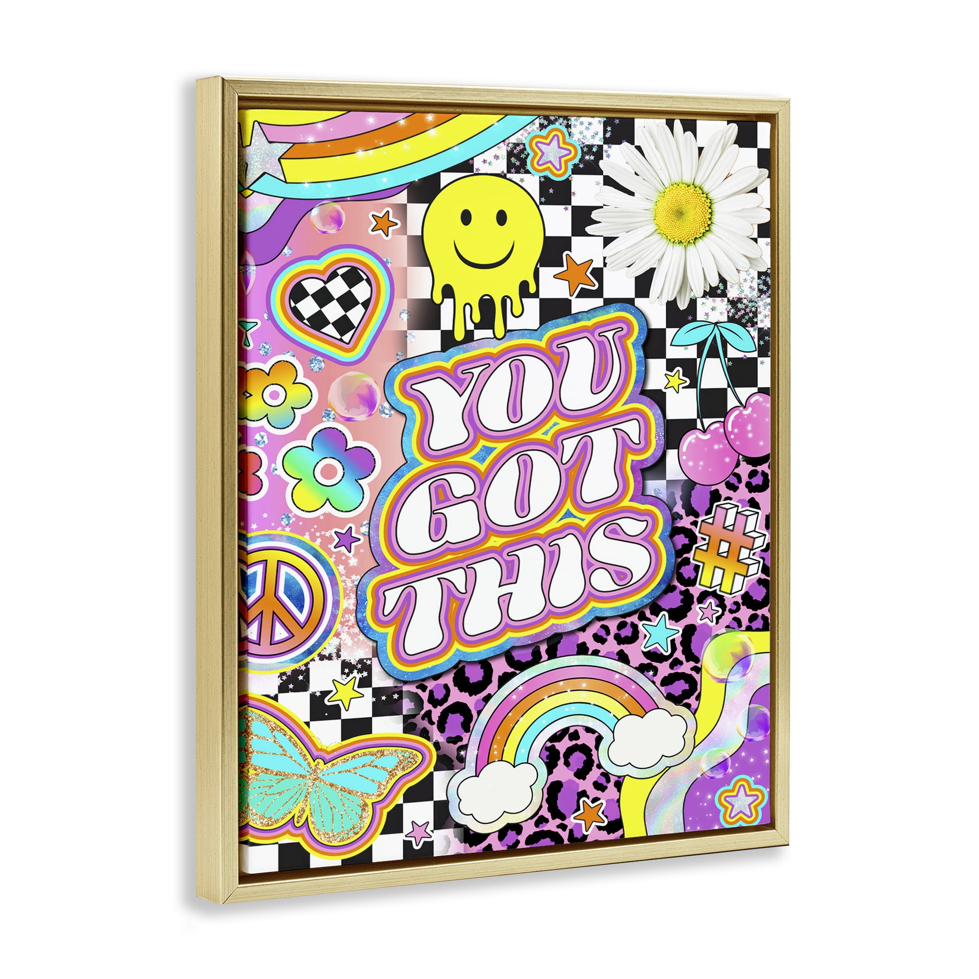 Stupell Industries Groovy You Got This Collage Abstract Painting Gold Floater Framed Canvas Art Print Wall Art, 17 x 21