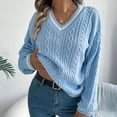 thumbnail image 5 of Sweaters for Women 2025 Fall Winter Lattern Sleeve V-Neck Cable Knit Sweater Jumper Top Womens Pullover Sweaters, 5 of 6