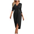 thumbnail image 2 of Fankiway Liquidation Robes à Manches Longues Mode Femmes Décontracté Sexy Col en V Solide Robe à Manches Longues Robes Femmes Grande Taille Liquidation, 2 of 7
