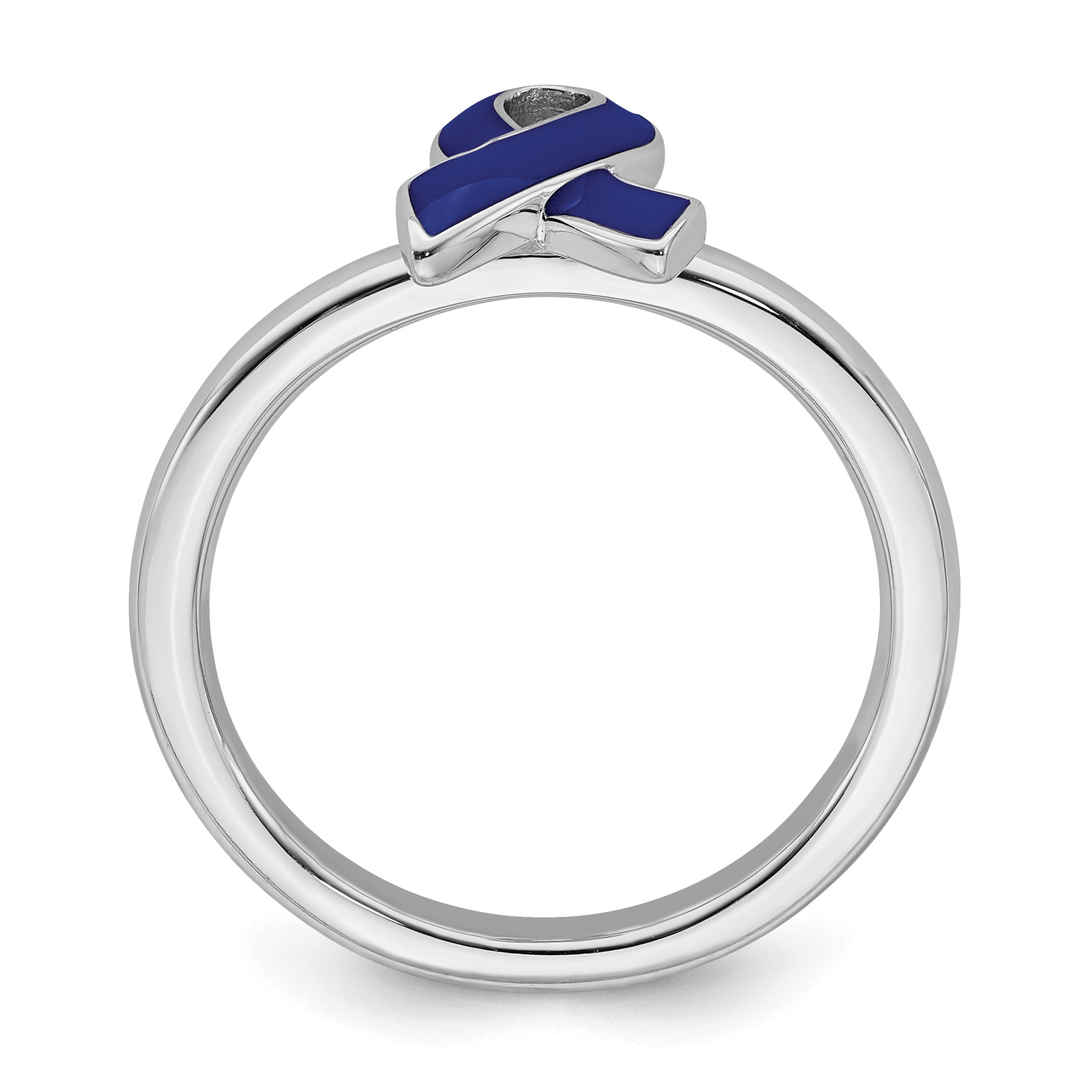 Sterling Silver Blue Enameled Awareness Ribbon Ring