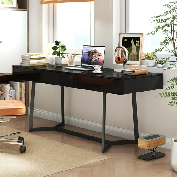 Noble House 70.87" Modern Computer Desk, Writing Table with Spacious Drawers and Y-Shaped Legs, Home Office, Black