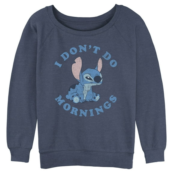 Junior's Lilo & Stitch I Don't Do Mornings Light Blue Sweatshirt Blue Heather Medium