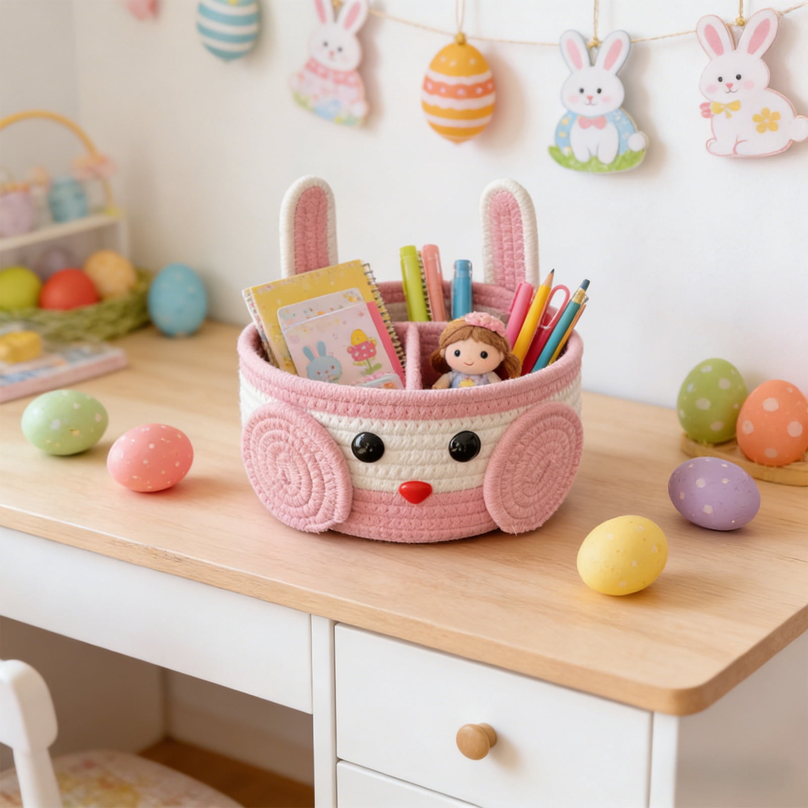 Lunxisen 4 Pcs Easter Storage Basket Handwoven Rabbit Design Holiday Decorative Home Organization Baskets