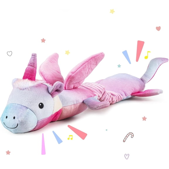HardGnaw Pink Unicorn Plush Dog Toy, Squeaky & Crinkle Sound, Stretch Tug‑of‑War Interactive Chew Toy for Small Medium Large Dogs