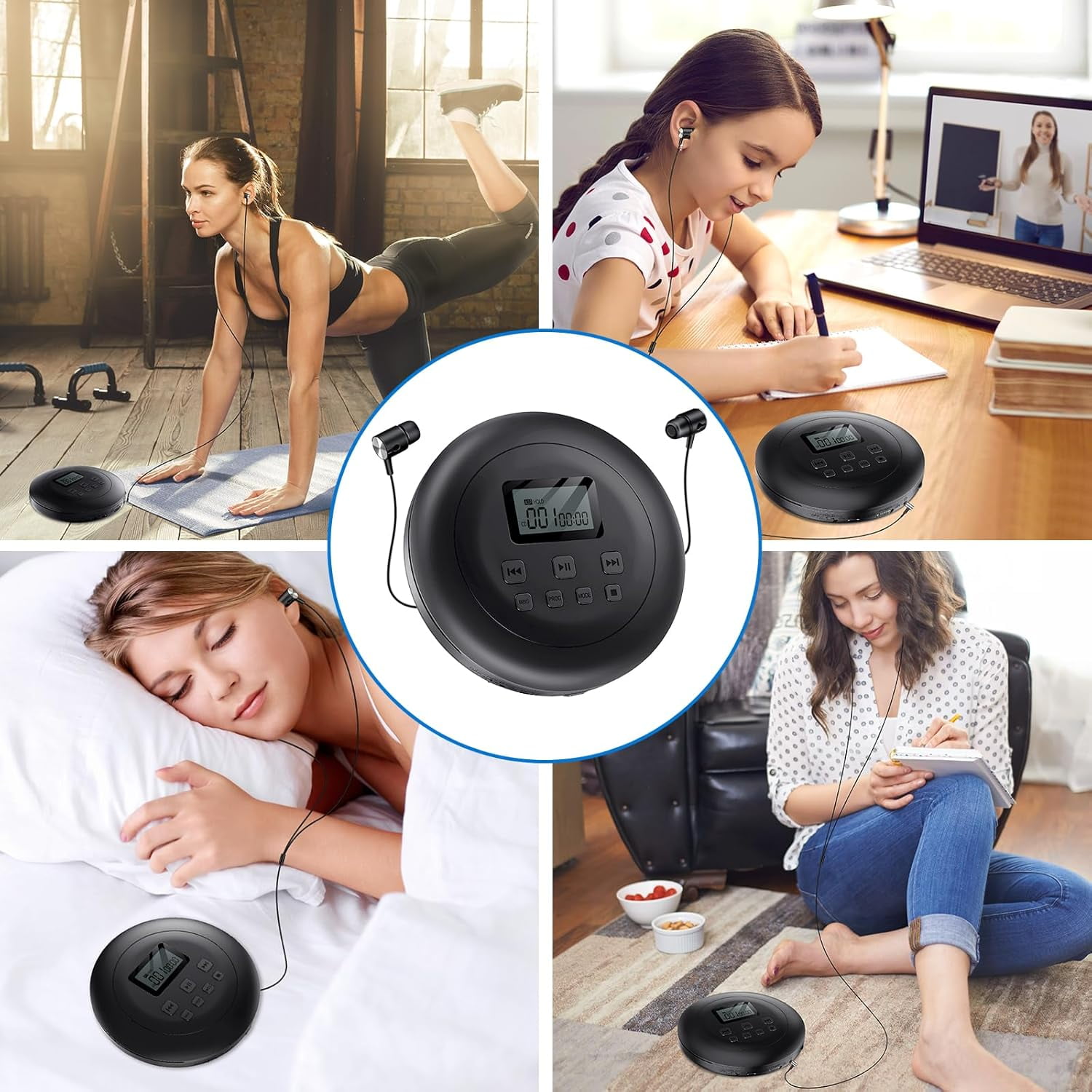 Gueray Portable CD Player with Dual Stereo Speakers, Rechargeable CD Player for Car, Walkman CD Players for Home with Headphones and AUX Cable