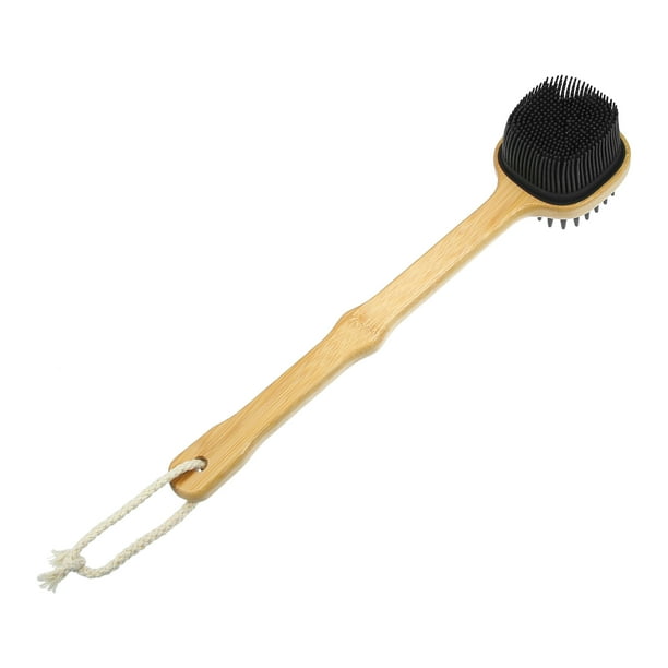 Depurador de espalda para baño de ducha, cepillo corporal de silicona con mango largo para exfoliar la piel, negro, 1 ud.