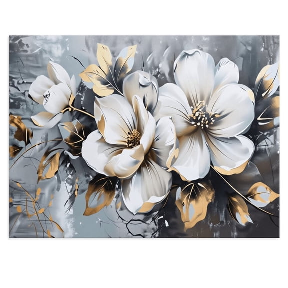 Potopok White Flowers Abstract Modern Canvas Wall Art, Aesthetic Decor for Kitchen Living Room Bedroom Office, 16x12 Inch