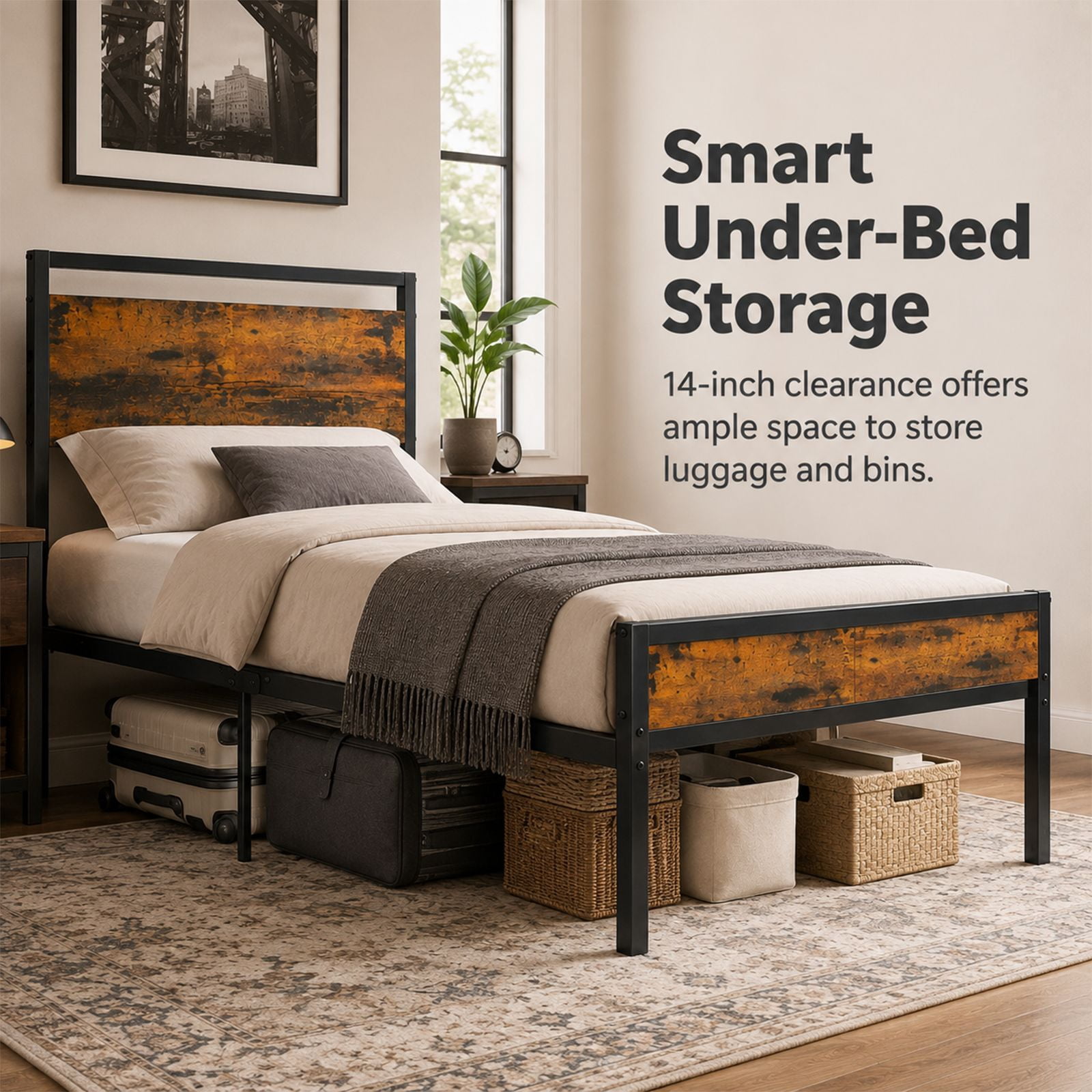 Alvantor Metal Platform Bed Frame, Mattress Foundation with Headboard and and Footboard, No Box Spring Needed Support, Noise Free, Easy Assembly