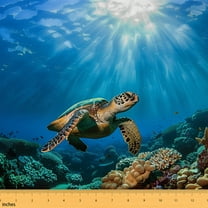 Sea Turtle Upholstery Fabric,Marine Animal Material by the Yards for Upholstery and Home Accents,Underwater World Indoor Fabric,Colorful Coral Quilting Fabric by the Yards,1 Yard,Blue