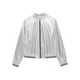 thumbnail image 5 of CHICTRY Womens Shiny Metallic Bomber Jacket Holographic Long Sleeve Zipper Front Coat Silver XXL, 5 of 7