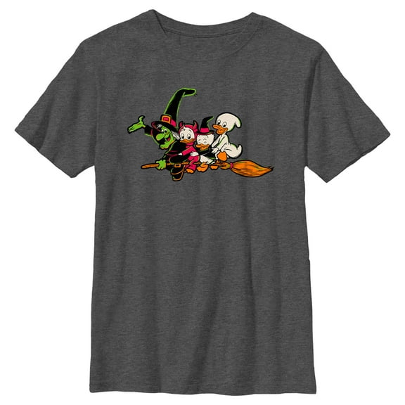 Boy's Mickey & Friends Halloween Huey Dewy and Louie Graphic Tee Charcoal Heather Large