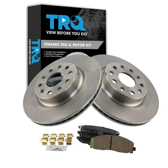 TRQ Front Brake Pad & Rotor Kit Brake Pads Brake Rotor Ceramic Fits Select 2018-2019 Jeep Wrangler